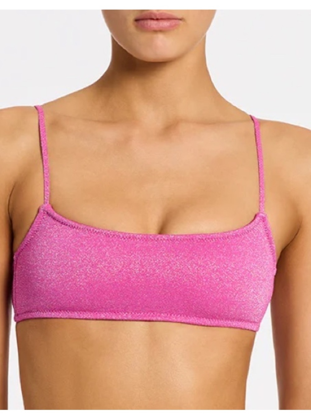 TRIANGL Pink Shimmer Bandeau Bikini Top Small Metallic Glitter Adjustable Straps
